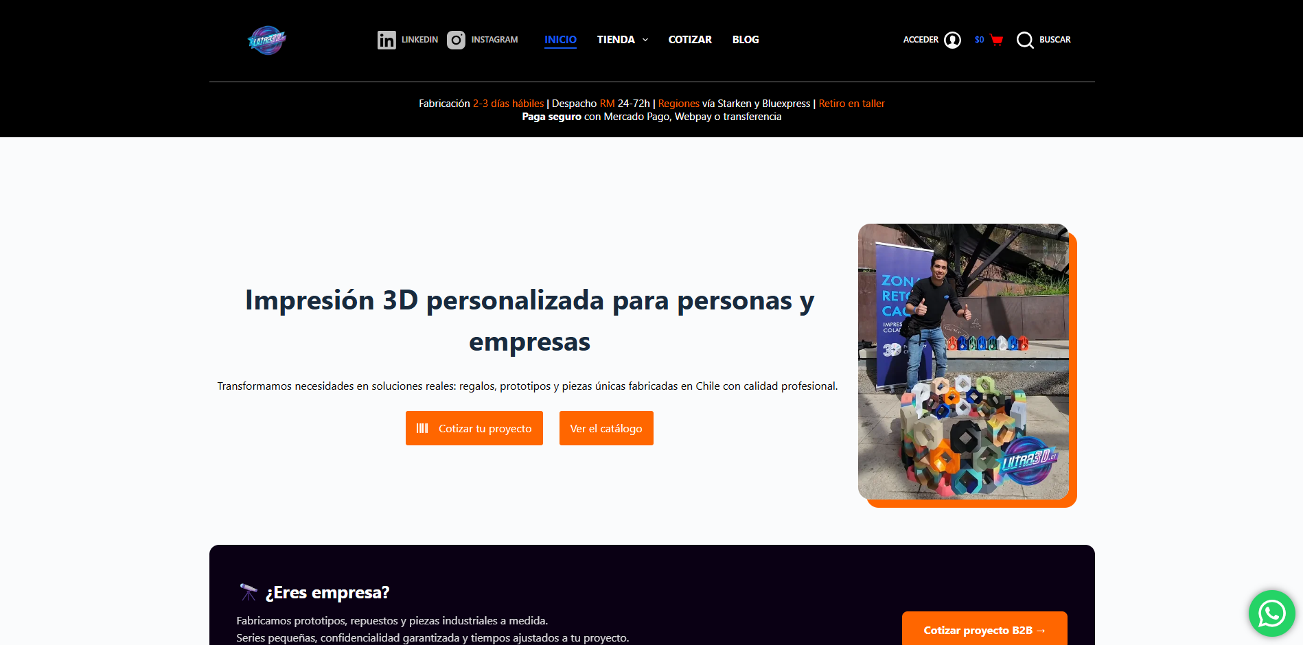 Captura del sitio ultra3d.cl