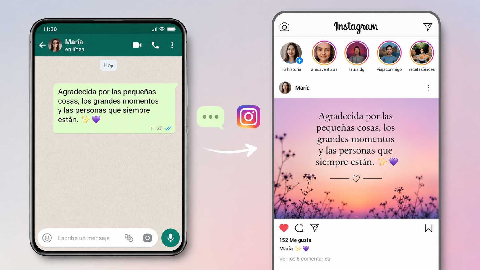 Un mensaje en un chat se convierte en una publicación en Instagram